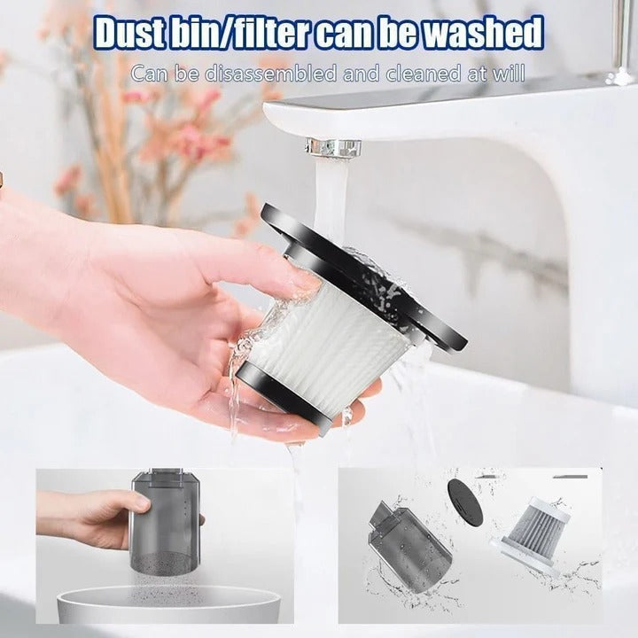 Cleaning with the mini vacuum cleaner and attachments